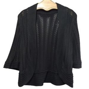TanJay Black Knit 1/2 Sleeve Open Face Sweater
